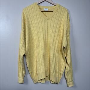 Maus & Hoffman Mens Pima Cotton Cable Knit Sweater Yellow V-Neck XXL Preppy